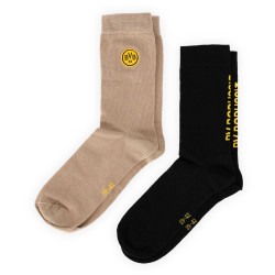 Borussia Dortmund Socken - Rote Erde - 2er Set | schwarz/beige | BVB 09