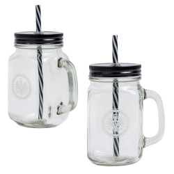 Eintracht Frankfurt 2er Set Henkelglas | Outdoor Trinkglas | Glas mit Deckel | SGE