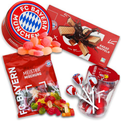 FC Bayern München Süßigkeiten Fan-Set: Gummibärchen + Waffeln + Lollipops + Bonbon