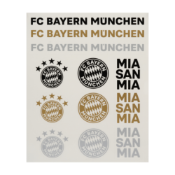 FC Bayern München Aufkleberkarte - Schriftzüge & Logo - 12er Set schwarz-gold-silber Aufkleber Sticker FCB