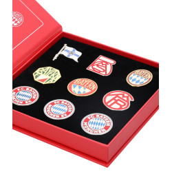 FC Bayern München Pin Box Logohistorie 9er Set in hochwertiger Geschenkbox | Anstecker | FCB