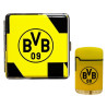 Borussia Dortmund Set Zigarettenetui + Feuerzeug Rubber gelb | Metall Etui flach BVB 09