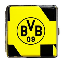 Borussia Dortmund Set Zigarettenetui + Feuerzeug Rubber gelb | Metall Etui flach BVB 09