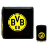 Borussia Dortmund Set Zigarettenetui Schwarz + Feuerzeug Rubber schwarz | Metall Etui flach BVB 09