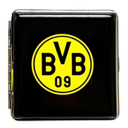 Borussia Dortmund Set Zigarettenetui Schwarz + Feuerzeug Rubber schwarz | Metall Etui flach BVB 09