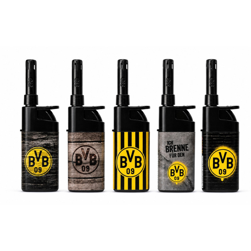 Borussia Dortmund 5er Set Mini Stabfeuerzeug | Feuerzeug | Softflamme | BVB 09