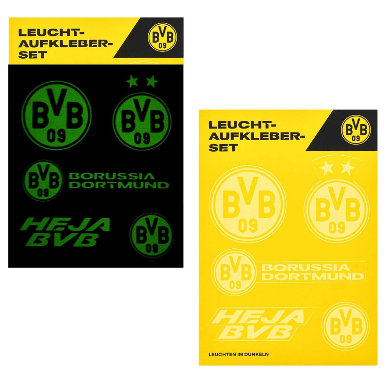 Borussia Dortmund Leuchtsticker-Set 5tlg | Aufkleberkarte | Aufkleber | nachtleuchtend | Sticker BVB 09