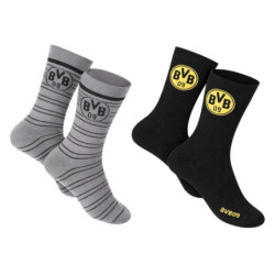 Borussia Dortmund Business Socken 2er Set schwarz & graugestreift | Gr. 39-42 | BVB 09