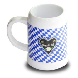 Oktoberfest O'zapft is! Bierkrug, Krug Porzellan Brauns weiß-blau