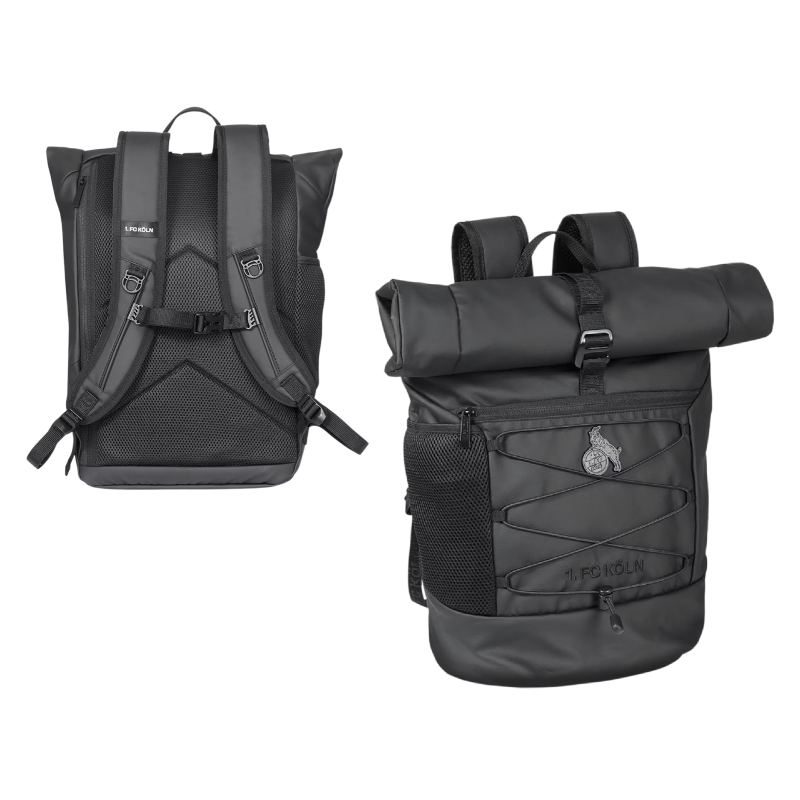 1. FC Köln Rolltop Rucksack - All Black - Sportrucksack | Schulrucksack | Backpack