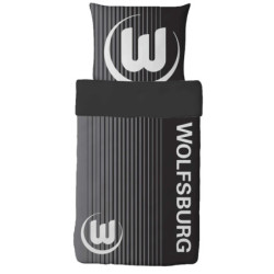 VfL Wolfsburg Bettwäsche - Logo - schwarz/grau Baumwolle 135 x 200 cm im Jutebeutel