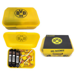 Borussia Dortmund Brotdose gefüllt mit Süßigkeiten, Sticker & 5 Autogrammkarten BVB 09