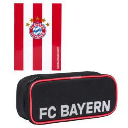 FC Bayern München Schul-Set 2-teilig: Faulenzermäppchen schwarz + Hausaufgabenheft Stripes FCB