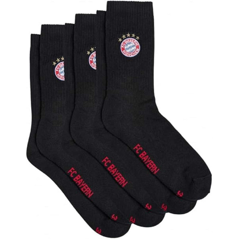 FC Bayern München Crew Socken 3er-Set Größe: 39-42 schwarz 5-Sterne-Sticklogo FCB