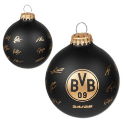 Borussia Dortmund Weihnachtskugel Signature 2024/25 schwarz-gold Christbaumkugel Unterschriften BVB 09