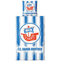 F.C. Hansa Rostock Bettwäsche - Streifen - 2-teilig 135 x 200 cm  im Jutebeutel FCH