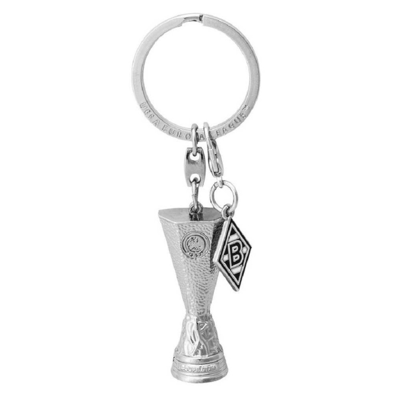 Borussia Mönchengladbach Schlüsselanhänger - 3D UEFA-Pokal mit Logo Charm - silbern Anhänger BMG