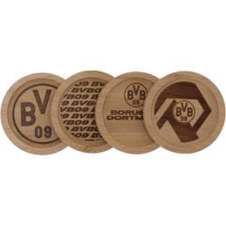 Borussia Dortmund Untersetzer Holz | 4er Set | Getränkeuntersetzer | BVB 09