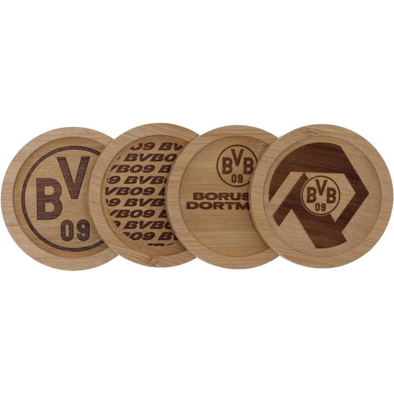 Borussia Dortmund Untersetzer Holz | 4er Set | Getränkeuntersetzer | BVB 09
