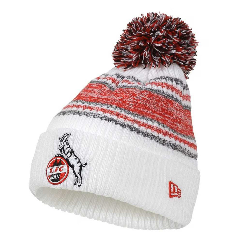 1. FC Köln Bommelmütze - Weiß mit Streifen -  New Era Wintermütze | Mütze mit Bommel