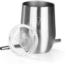 Borussia Dortmund Edelstahl Getränkebecher inkl. Trinkhalm und Deckel 350 ml BVB 09