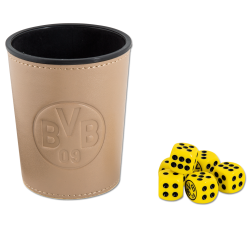 Borussia Dortmund Würfelbecher mit 6 Würfeln, Knobelbecher BVB 09