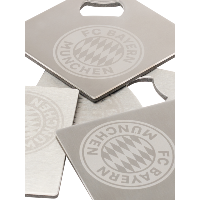 FC Bayern München Metalluntersetzer mit integriertem Flaschenöffner 4er-Set Untersetzer FCB