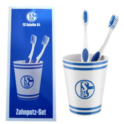 FC Schalke 04 Zahnputz-Set  weiß (2 x Zahnbürste + Zahnputzbecher) S04