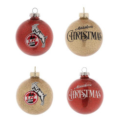 1. FC Köln Christbaumkugel - Rot + Gold Glitzer - 4er Set Weihnachtskugel Ø 7 cm
