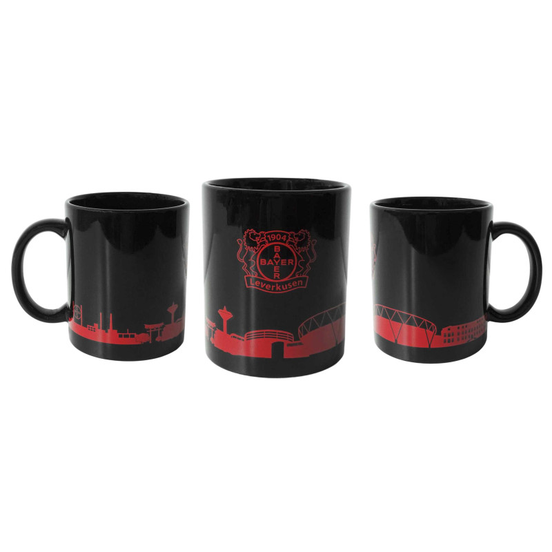 Bayer 04 Leverkusen Tasse Schwarz - Skyline rot - Kaffeetasse | B04