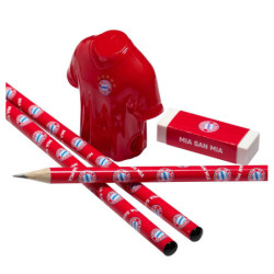 FC Bayern München Bleistifte Set mit 3 Bleistiften, Radiergummi und Triktotspitzer 5-tlg. Schulset FCB