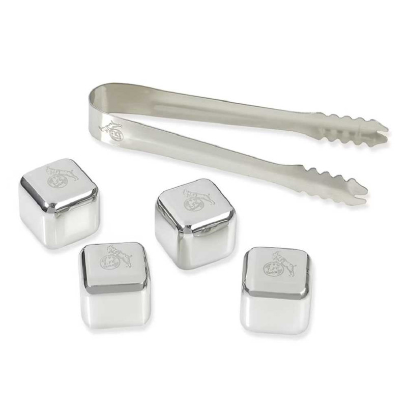 1. FC Köln Eiswürfelsteine 4er Set mit Zange Eiswürfel-Set Kühlsteine Edelstahl Eiswürfel