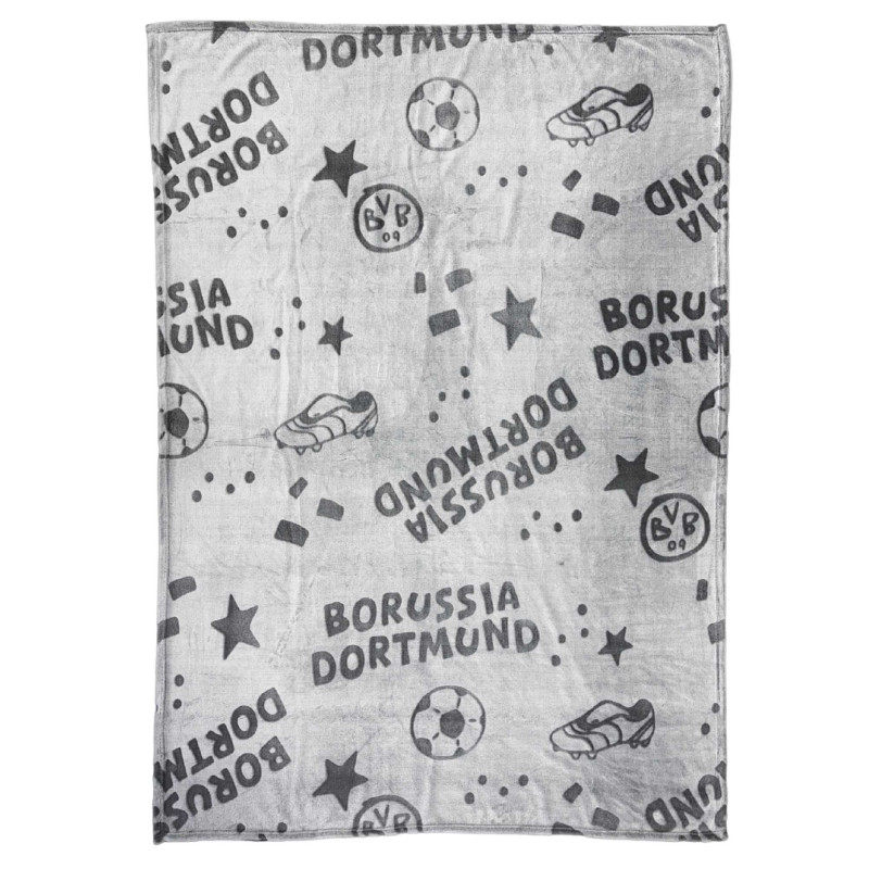 Borussia Dortmund Kinder Fleecedecke grau | 130 x 170 cm | Kuscheldecke | Decke | BVB 09