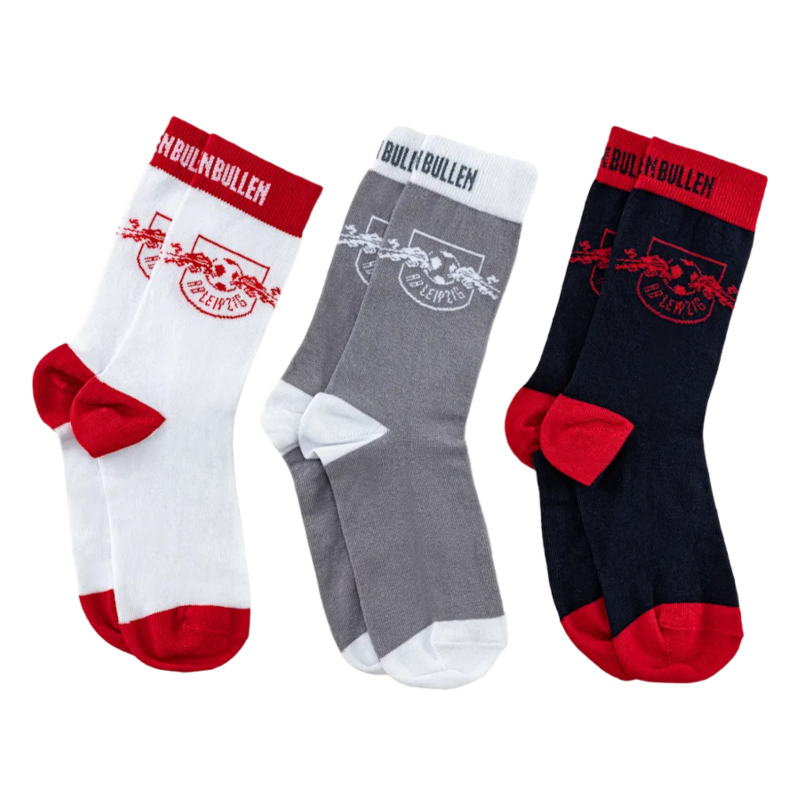 RB Leipzig Socken - Logo - 3er Set schwarz-grau-weiß RBL - diverse Größen