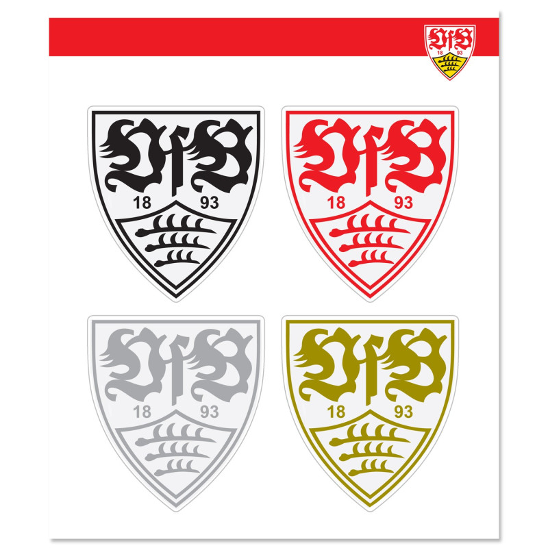 VfB Stuttgart Aufkleberbogen 4er Set - Wappen schwarz rot silber gold - Aufkleber | Sticker