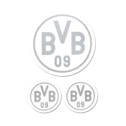 Borussia Dortmund Aufklebekarte mit 3 Einzelstickern - 3er-Set Logo silber - Aufkleber | Sticker | Autoaufkleber | BVB 09
