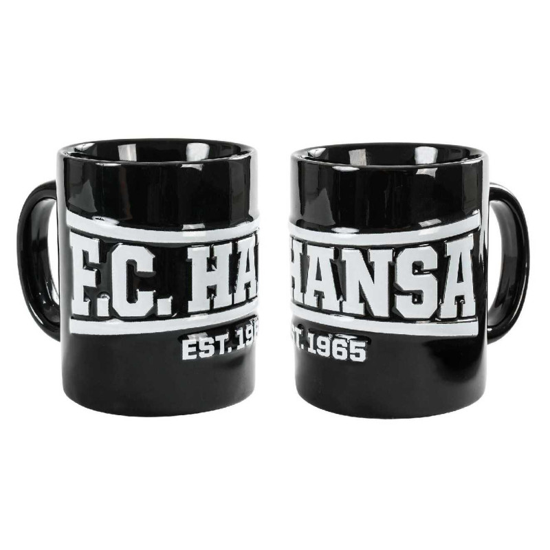 F.C. Hansa Rostock Tasse - Relief Est. 1965 - Kaffeetasse schwarz Becher