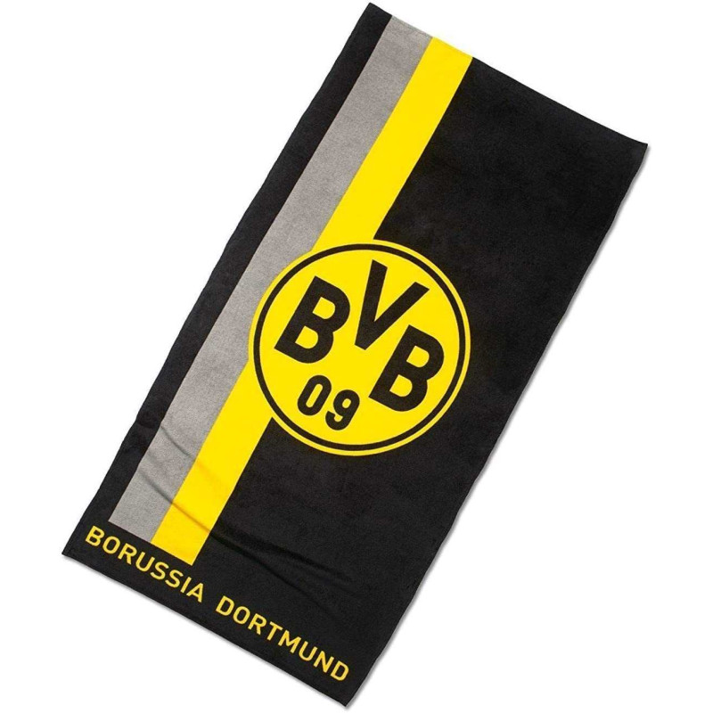 Borussia Dortmund Duschtuch mit Logo im Streifenmuster | Badetuch 70 x 140 cm | Handtuch | BVB 09