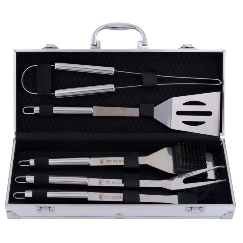 FC Augsburg Grillkoffer | Grillbesteck 5-teilig mit Koffer | Edelstahl | Besteck | FCA