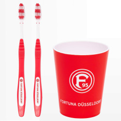 Fortuna Düsseldorf Zahnpflege Set (2 Zahnbürsten + 1 Zahnputzbecher) F95 Zahnputz-Set 3teilig