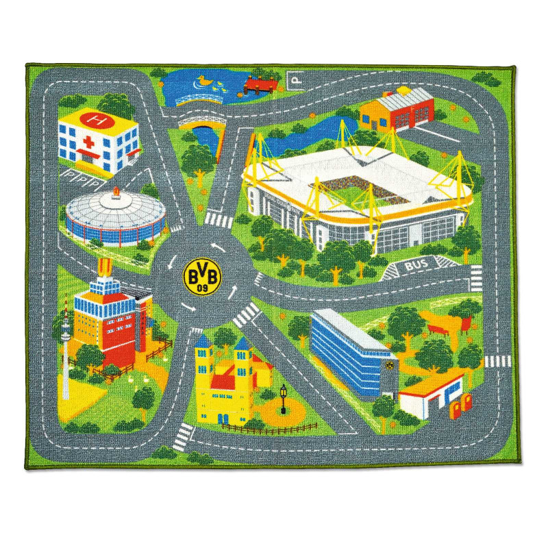 Borussia Dortmund Spielteppich 100 x 120 cm, Kinder Straßenteppich, Teppich BVB 09