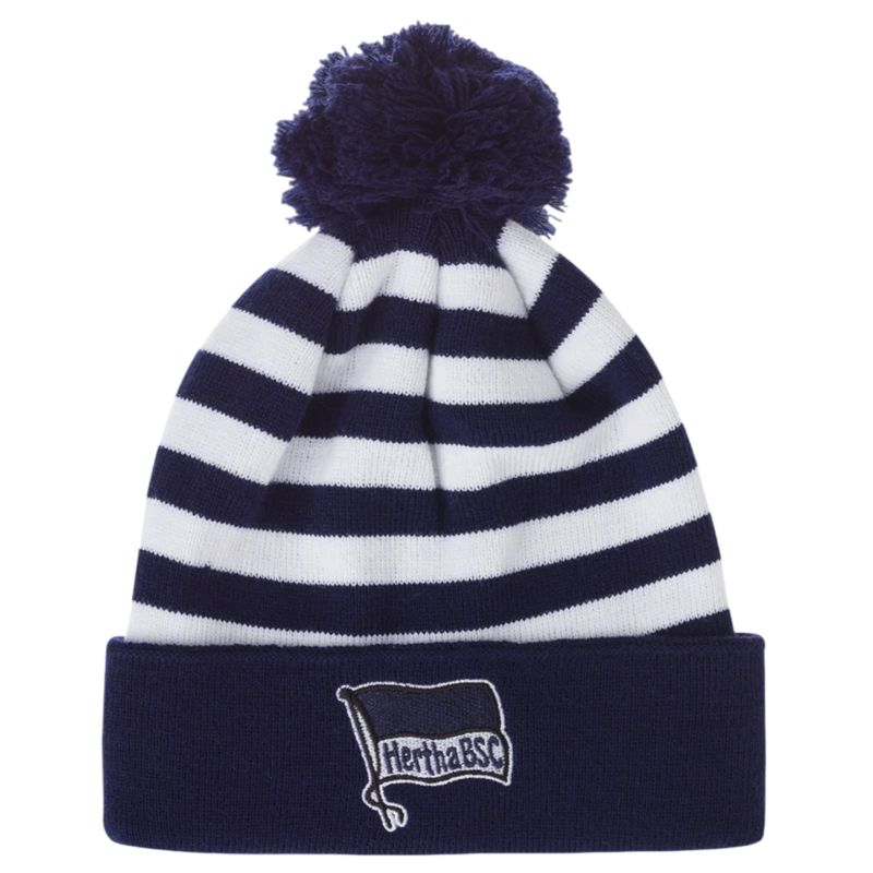 Hertha BSC Berlin Bommelmütze - Streifen - navy-weiß | Mütze mit Bommel | Strickmütze | HBSCB