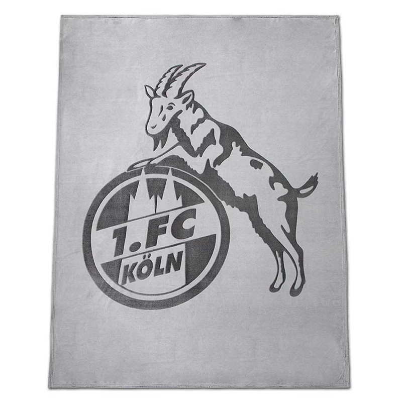 1. FC Köln Flanelldecke Grau - Logo Anthrazit - Kuscheldecke | Sofadecke | Decke