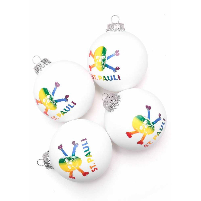 FC St. Pauli Christbaumkugeln - Skull Regenbogen - Weihnachtskugeln weiß Christbaum Schmuck