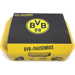 Borussia Dortmund Brotdose gefüllt mit Süßigkeiten + 3er Logo-Sticker BVB 09